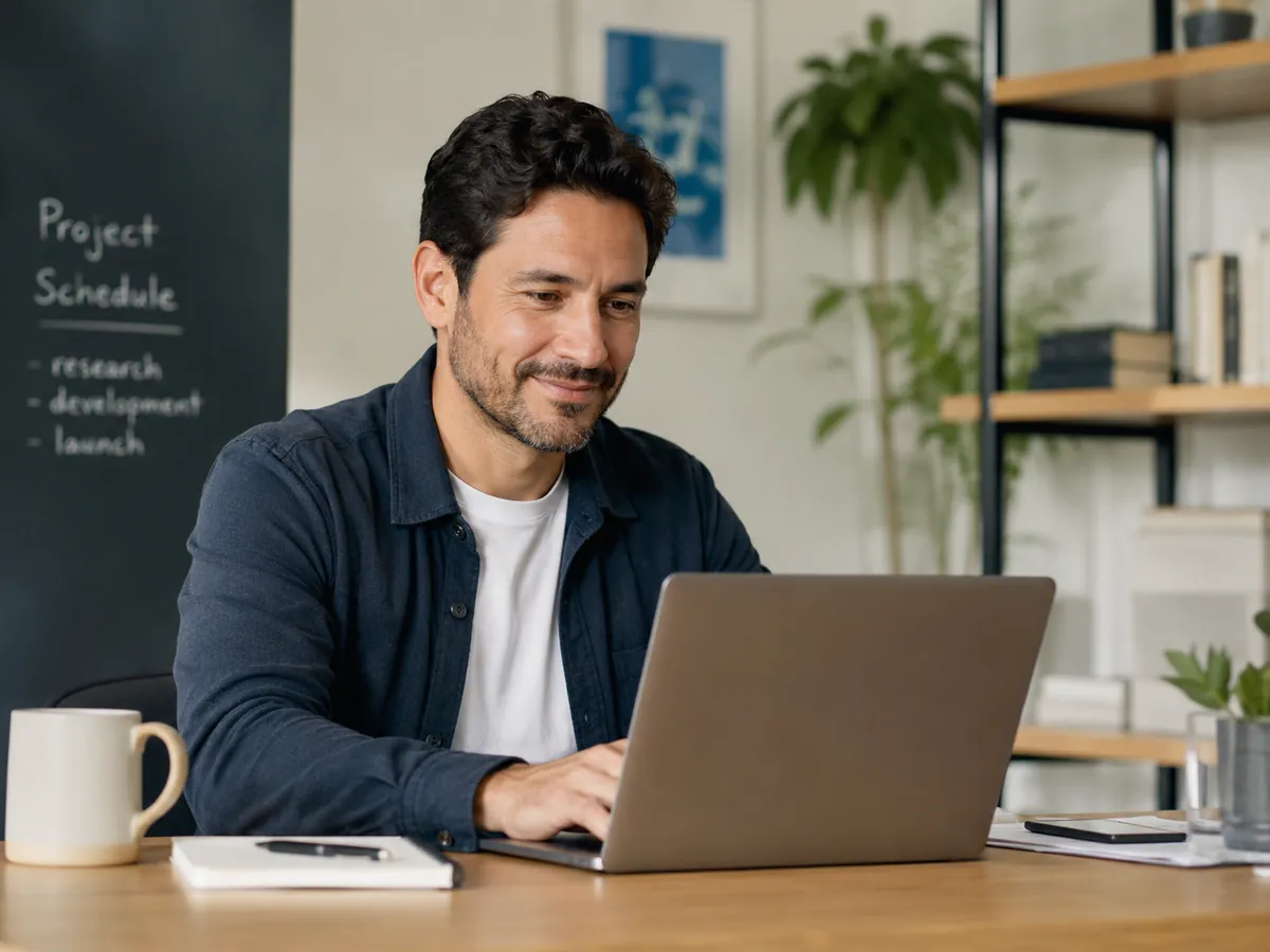 Small business owner using AI tools on a laptop