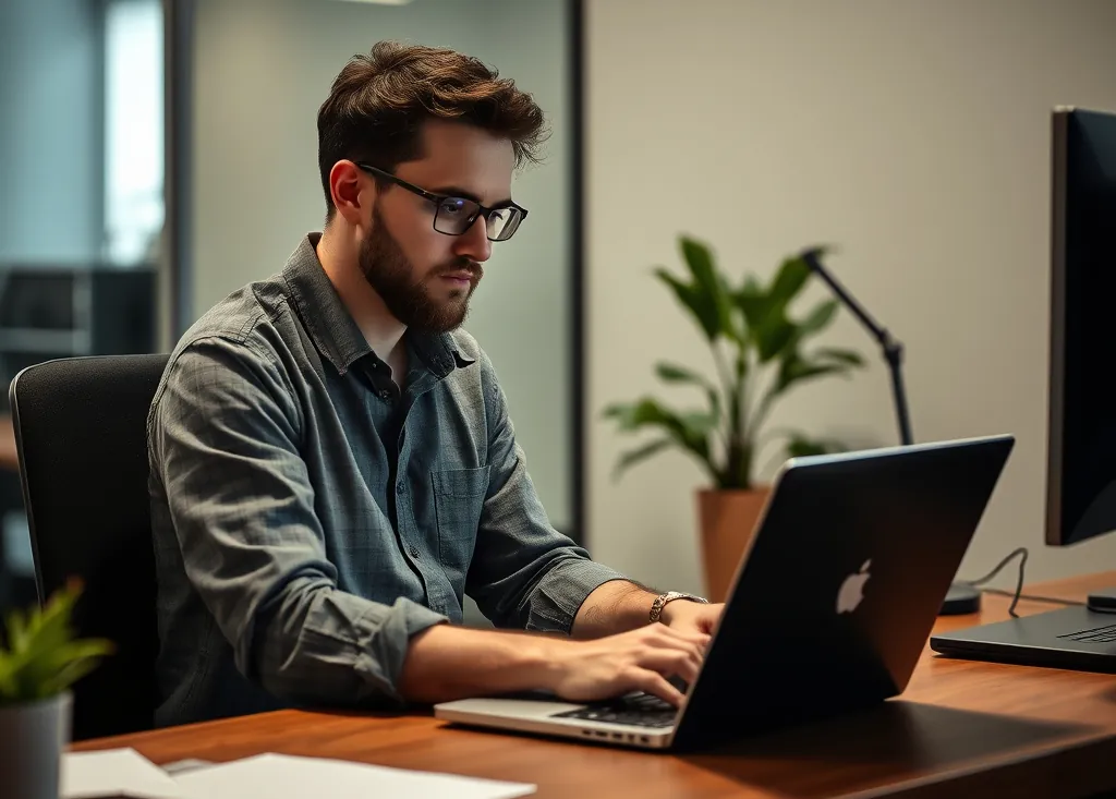 Employee working at a laptop, illustrating everyday cybersecurity risk